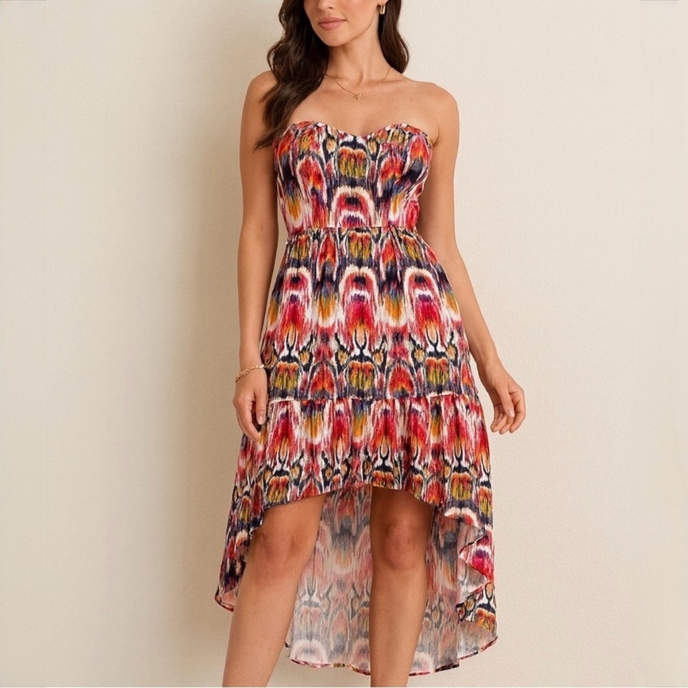 BB Dakota strapless multicolored printed hi-low dress ❤️ - Picture 2 of 8